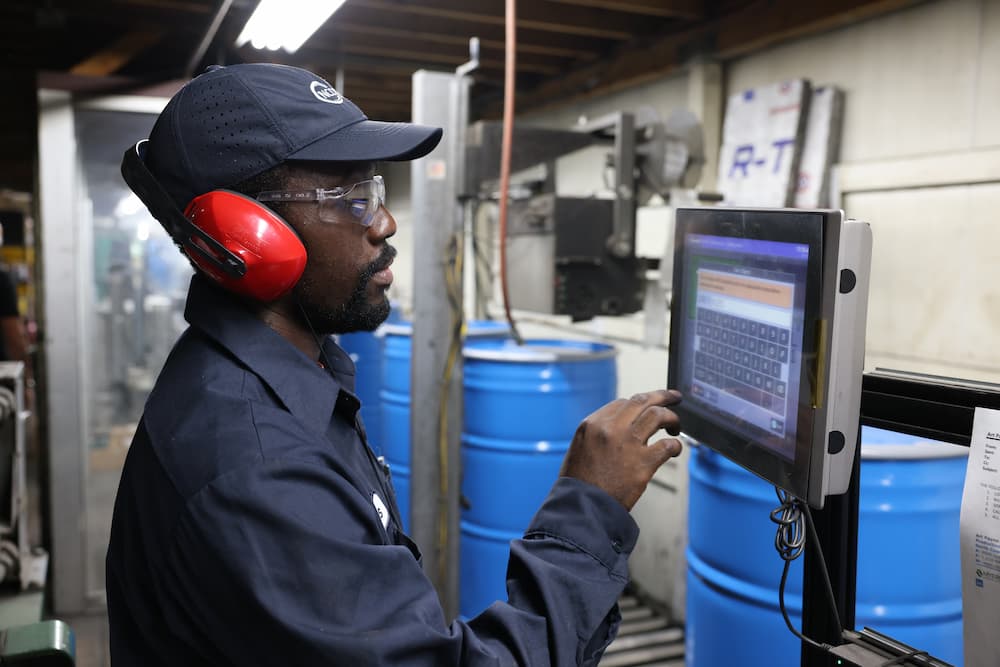 Engineer working on tablet