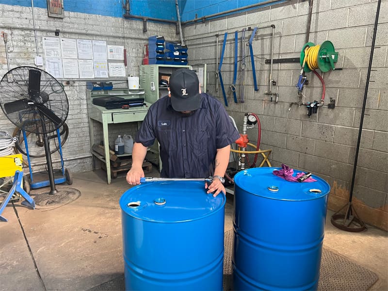 UN- and DOT-approved steel drums on the manufacturing line in a North Coast Container facility