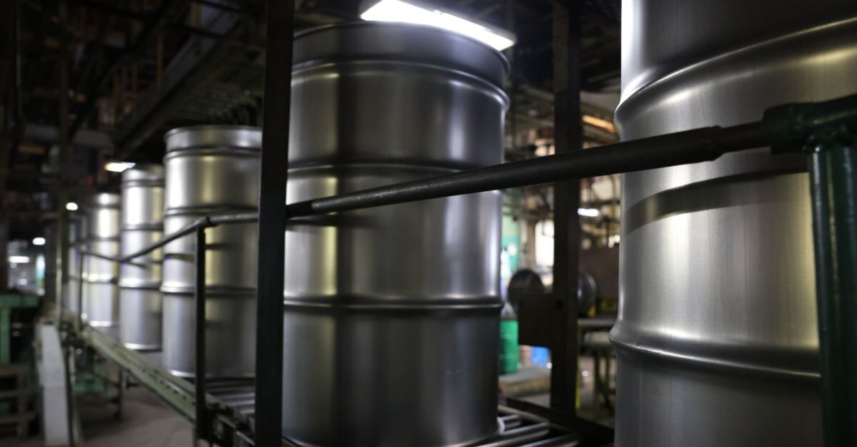Steel drums at a manufacturing facility